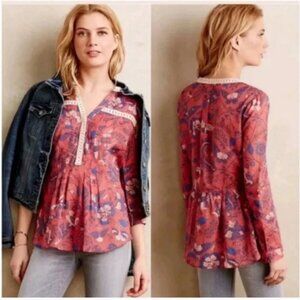 Anthropologie Maeve Abella pink floral peplum blouse 8
